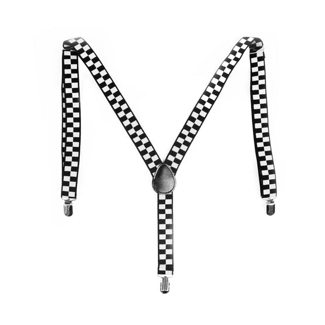 Mens Adjustable Suspenders Braces in Black/White Checkered Pattern (Chequered)
