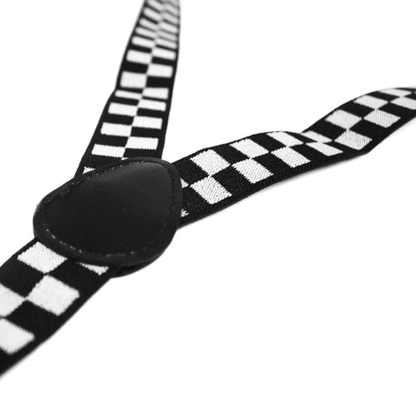 6x Mens Black/White Checkered Suspenders Bulk Pack - Adjustable Clip On Braces for Weddings/Formals