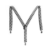 3x Mens Black/White Checkered Suspenders Bulk Pack - Adjustable Clip On Braces for Weddings/Formals