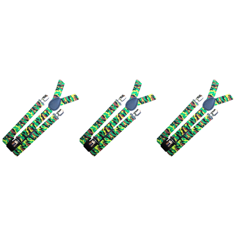 3x Mens Army Camouflage Suspenders Bulk Pack - Strong Adjustable Clip On Braces for Weddings/Formals