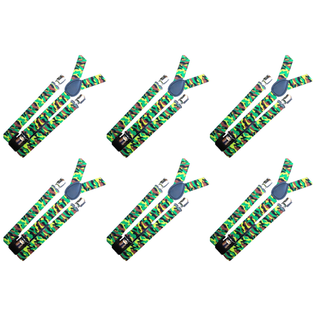 6x Mens Army Camouflage Suspenders Bulk Pack - Strong Adjustable Clip On Braces for Weddings/Formals