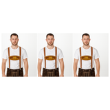 3x Brown Lederhosen Suspenders Bulk Pack - Oktoberfest German Costume Accessory (Halloween & Fancy Dress)