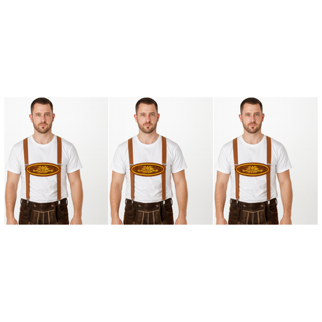 3x Brown Lederhosen Suspenders Bulk Pack - Oktoberfest German Costume Accessory (Halloween & Fancy Dress)