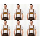 6x Brown Lederhosen Suspenders Bulk Pack - Oktoberfest German Costume Accessory (Halloween & Fancy Dress)