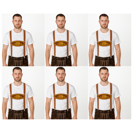 6x Brown Lederhosen Suspenders Bulk Pack - Oktoberfest German Costume Accessory (Halloween & Fancy Dress)