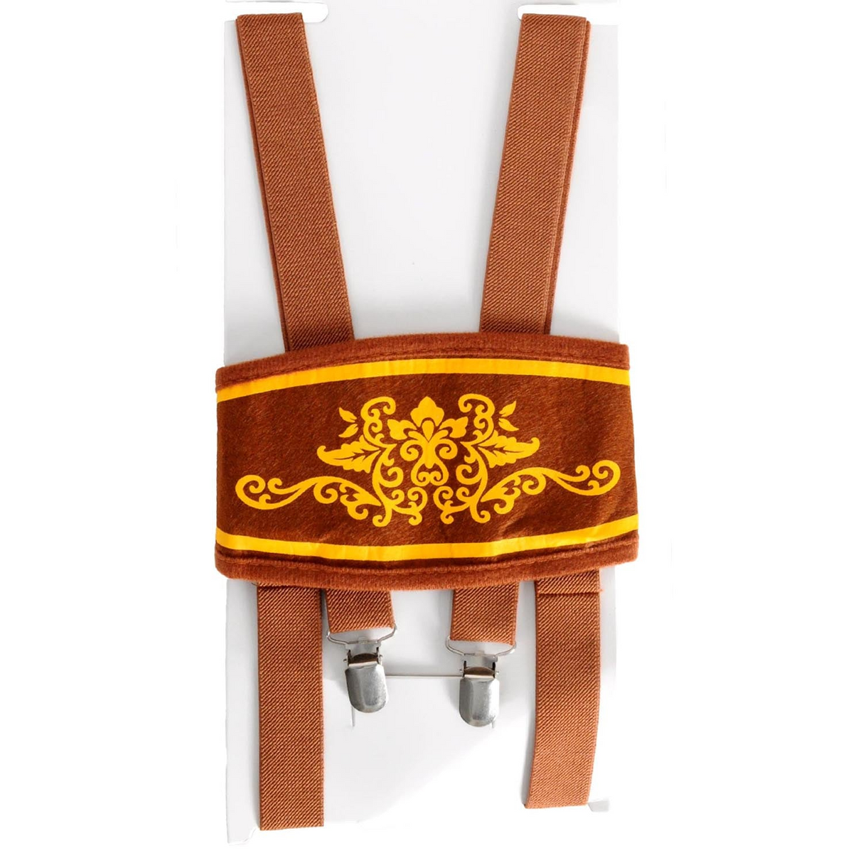 3x Brown Lederhosen Suspenders Bulk Pack - Oktoberfest German Costume Accessory (Halloween & Fancy Dress)