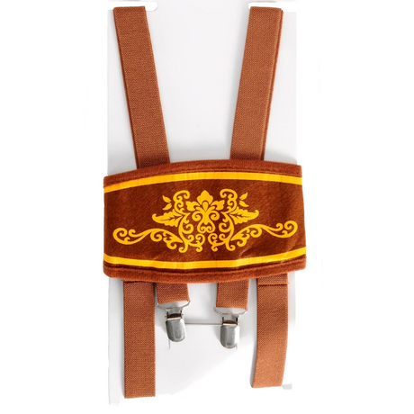3x Brown Lederhosen Suspenders Bulk Pack - Oktoberfest German Costume Accessory (Halloween & Fancy Dress)