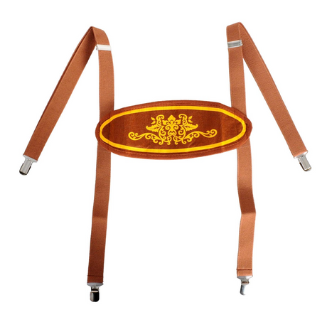 3x Brown Lederhosen Suspenders Bulk Pack - Oktoberfest German Costume Accessory (Halloween & Fancy Dress)