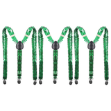3x Unisex Green Sequin Suspenders Bulk Pack - Adjustable Clip On Y-Back Braces