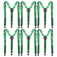 6x Unisex Green Sequin Suspenders Bulk Pack - Adjustable Clip On Y-Back Braces