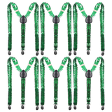 6x Unisex Green Sequin Suspenders Bulk Pack - Adjustable Clip On Y-Back Braces