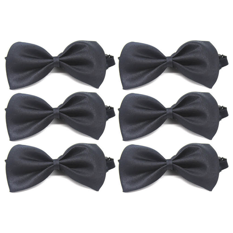 6x Mens Small Black Bow Tie Bulk Pack (Pre-Tied Classic Formal Necktie)