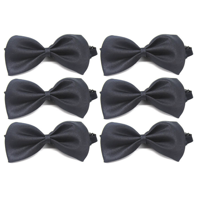 6x Mens Small Black Bow Tie Bulk Pack (Pre-Tied Classic Formal Necktie)