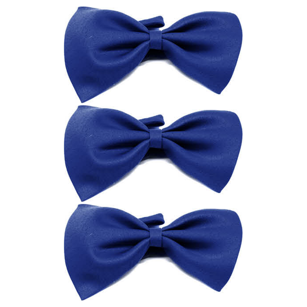 3x Mens Small Blue Bow Tie Bulk Pack (Pre-Tied Classic Formal Necktie)