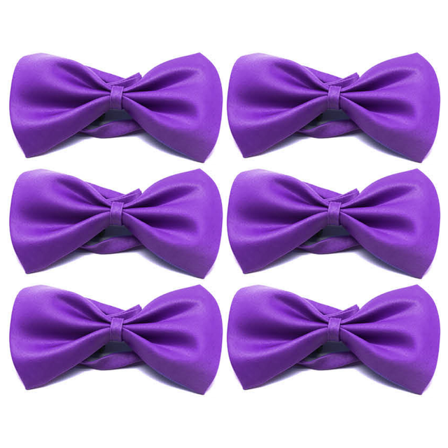 6x Mens Small Purple Bow Tie Bulk Pack (Pre-Tied Classic Formal Necktie)
