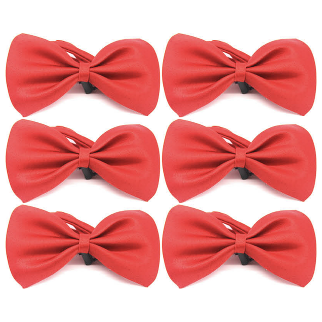 6x Mens Small Red Bow Tie Bulk Pack (Pre-Tied Classic Formal Necktie)