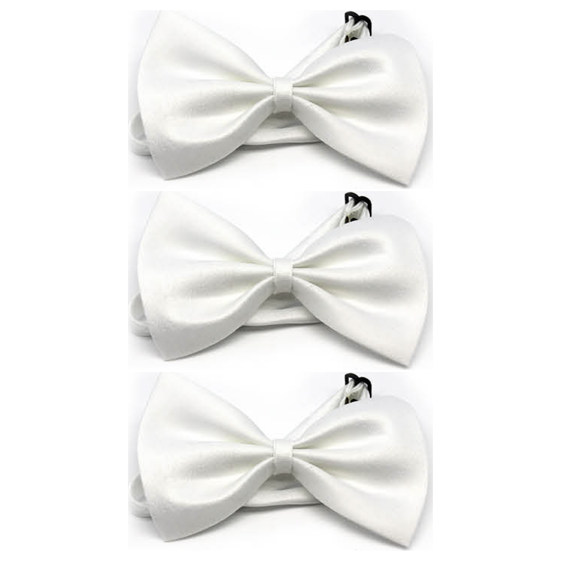 3x Mens Small White Bow Tie Bulk Pack (Pre-Tied Classic Formal Necktie)
