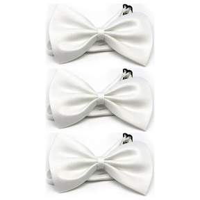 3x Mens Small White Bow Tie Bulk Pack (Pre-Tied Classic Formal Necktie)