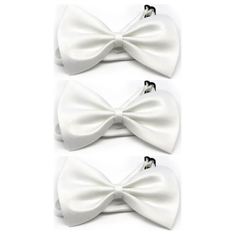 3x Mens Small White Bow Tie Pack (Pre-Tied Classic Formal Necktie)