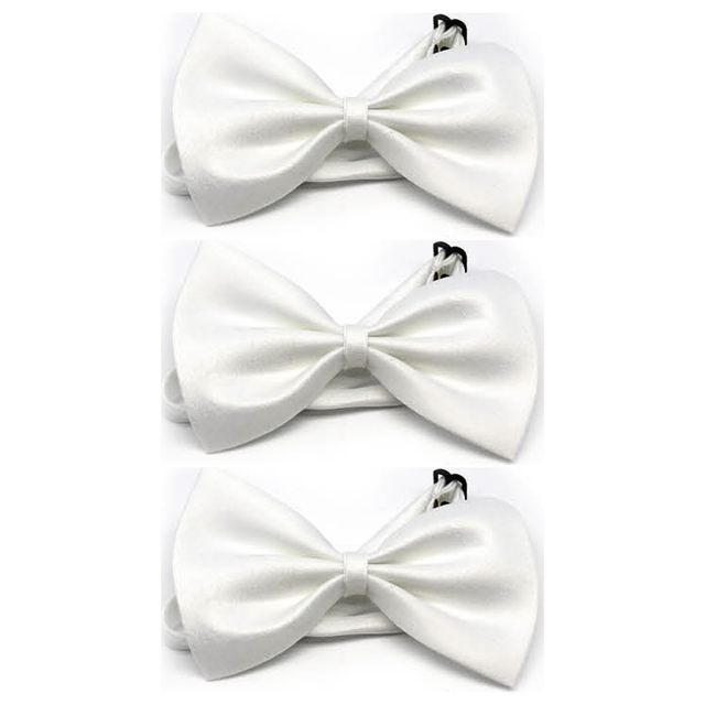 3x Mens Small White Bow Tie Bulk Pack (Pre-Tied Classic Formal Necktie)