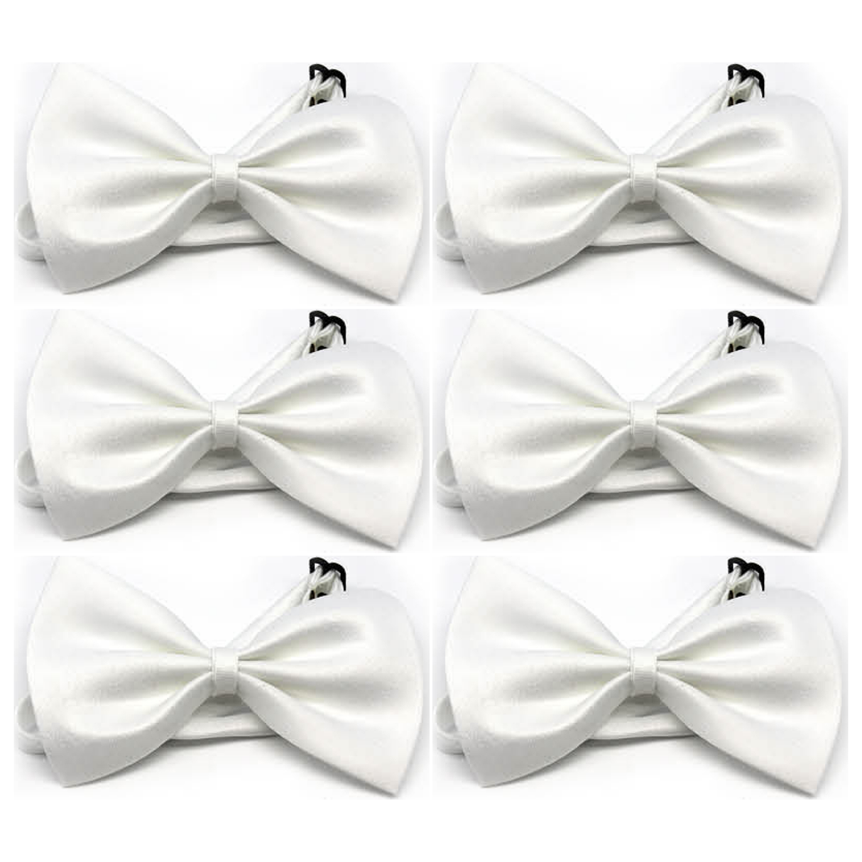 6x Mens Small White Bow Tie Bulk Pack (Pre-Tied Classic Formal Necktie)