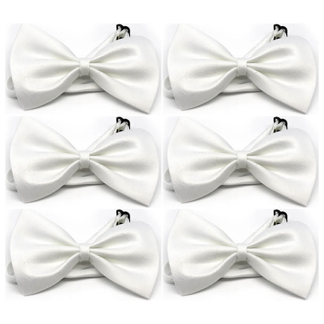 6x Mens Small White Bow Tie Bulk Pack (Pre-Tied Classic Formal Necktie)