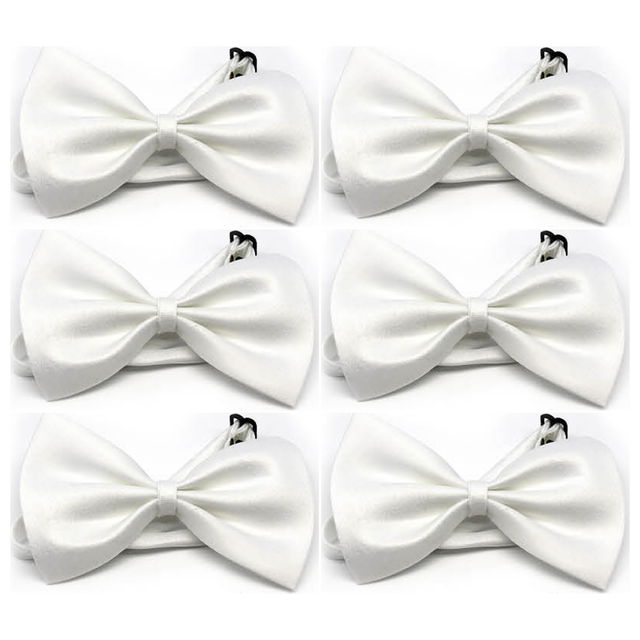 6x Mens Small White Bow Tie Bulk Pack (Pre-Tied Classic Formal Necktie)