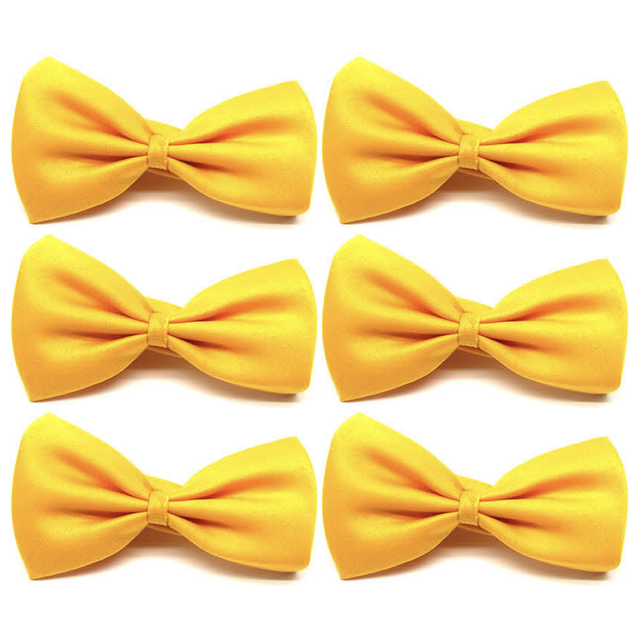 6x Mens Small Yellow Bow Tie Bulk Pack (Pre-Tied Classic Formal Necktie)