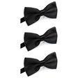 3x Mens Large Black Bow Tie Bulk Pack (Pre-Tied Classic Formal Necktie)