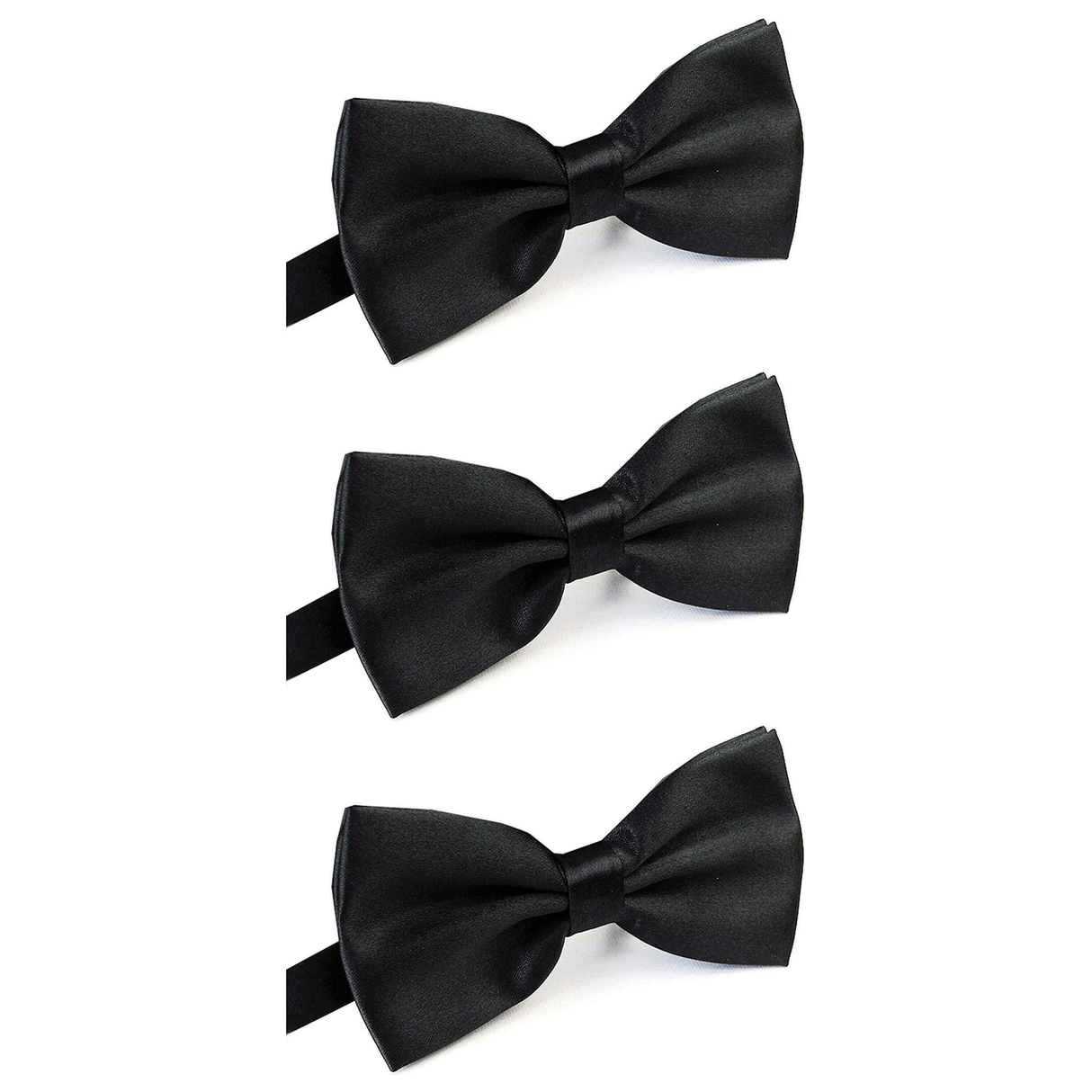 3x Mens Large Black Bow Tie Bulk Pack (Pre-Tied Classic Formal Necktie)