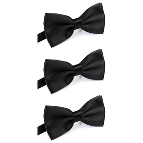 3x Mens Large Black Bow Tie Bulk Pack (Pre-Tied Classic Formal Necktie)