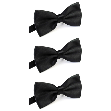 3x Mens Large Black Bow Tie Pack (Pre-Tied Classic Formal Necktie)