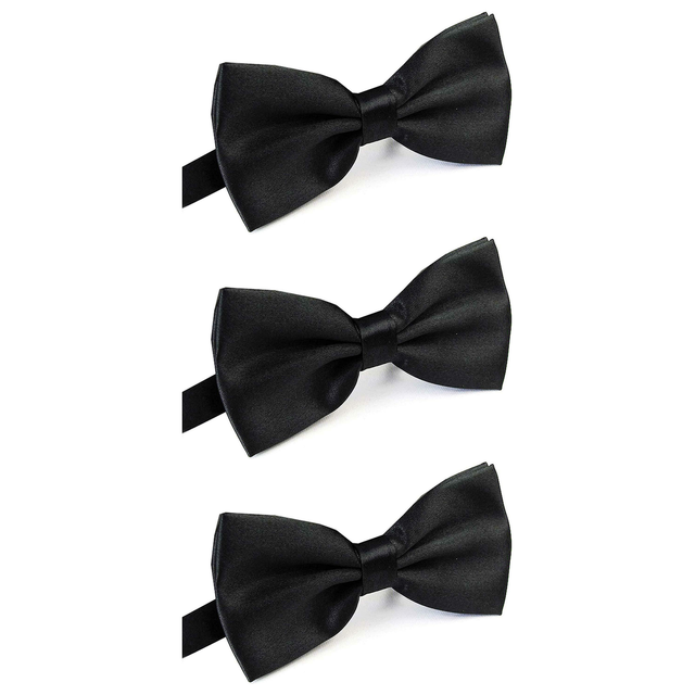 3x Mens Large Black Bow Tie Bulk Pack (Pre-Tied Classic Formal Necktie)