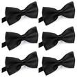 6x Mens Large Black Bow Tie Bulk Pack (Pre-Tied Classic Formal Necktie)