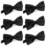 6x Mens Large Black Bow Tie Bulk Pack (Pre-Tied Classic Formal Necktie)