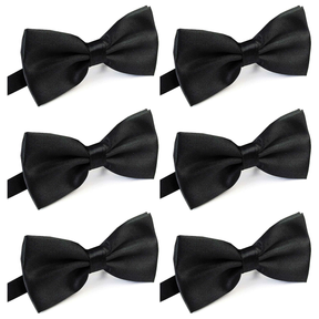 6x Mens Large Black Bow Tie Bulk Pack (Pre-Tied Classic Formal Necktie)