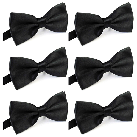 6x Mens Large Black Bow Tie Bulk Pack (Pre-Tied Classic Formal Necktie)