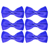 6x Mens Large Blue Bow Tie Bulk Pack (Pre-Tied Classic Formal Necktie)