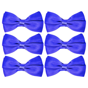 6x Mens Large Blue Bow Tie Bulk Pack (Pre-Tied Classic Formal Necktie)