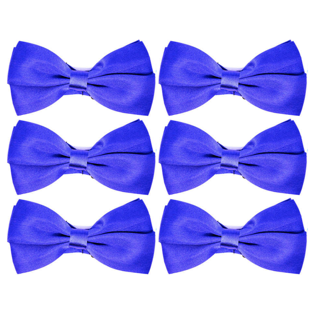 6x Mens Large Blue Bow Tie Bulk Pack (Pre-Tied Classic Formal Necktie)