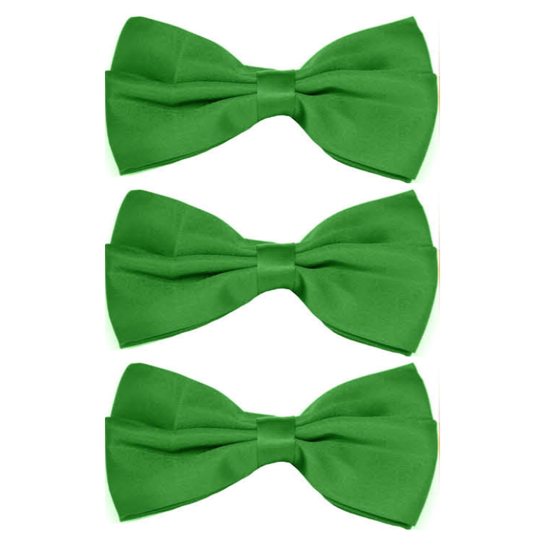 3x Mens Large Green Bow Tie Bulk Pack (Pre-Tied Classic Formal Necktie)