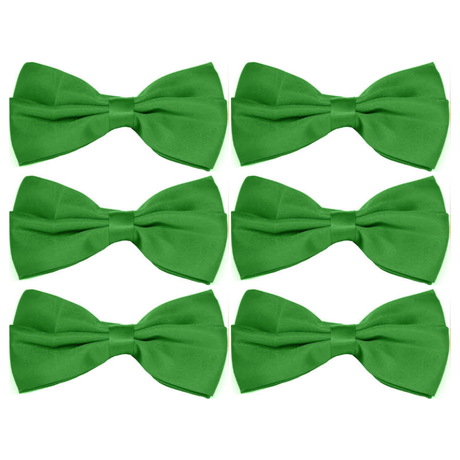 6x Mens Large Green Bow Tie Bulk Pack (Pre-Tied Classic Formal Necktie)