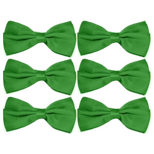 6x Mens Large Green Bow Tie Bulk Pack (Pre-Tied Classic Formal Necktie)