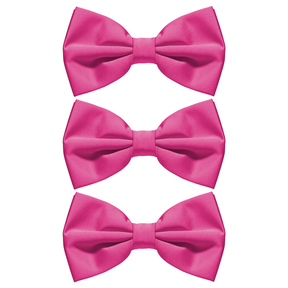3x Mens Hot Pink Bow Tie Bulk Pack (Pre-Tied Classic Formal Necktie)