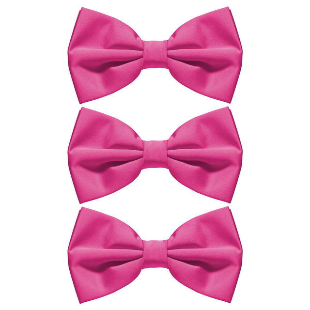 3x Mens Hot Pink Bow Tie Bulk Pack (Pre-Tied Classic Formal Necktie)