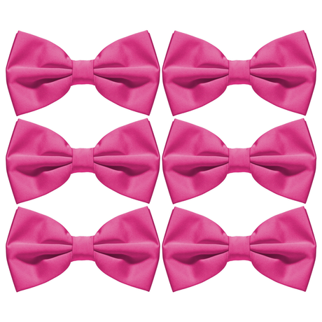 6x Mens Hot Pink Bow Tie Bulk Pack (Pre-Tied Classic Formal Necktie)