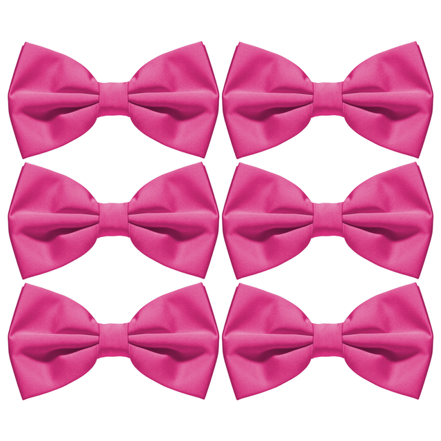 6x Mens Hot Pink Bow Tie Bulk Pack (Pre-Tied Classic Formal Necktie)