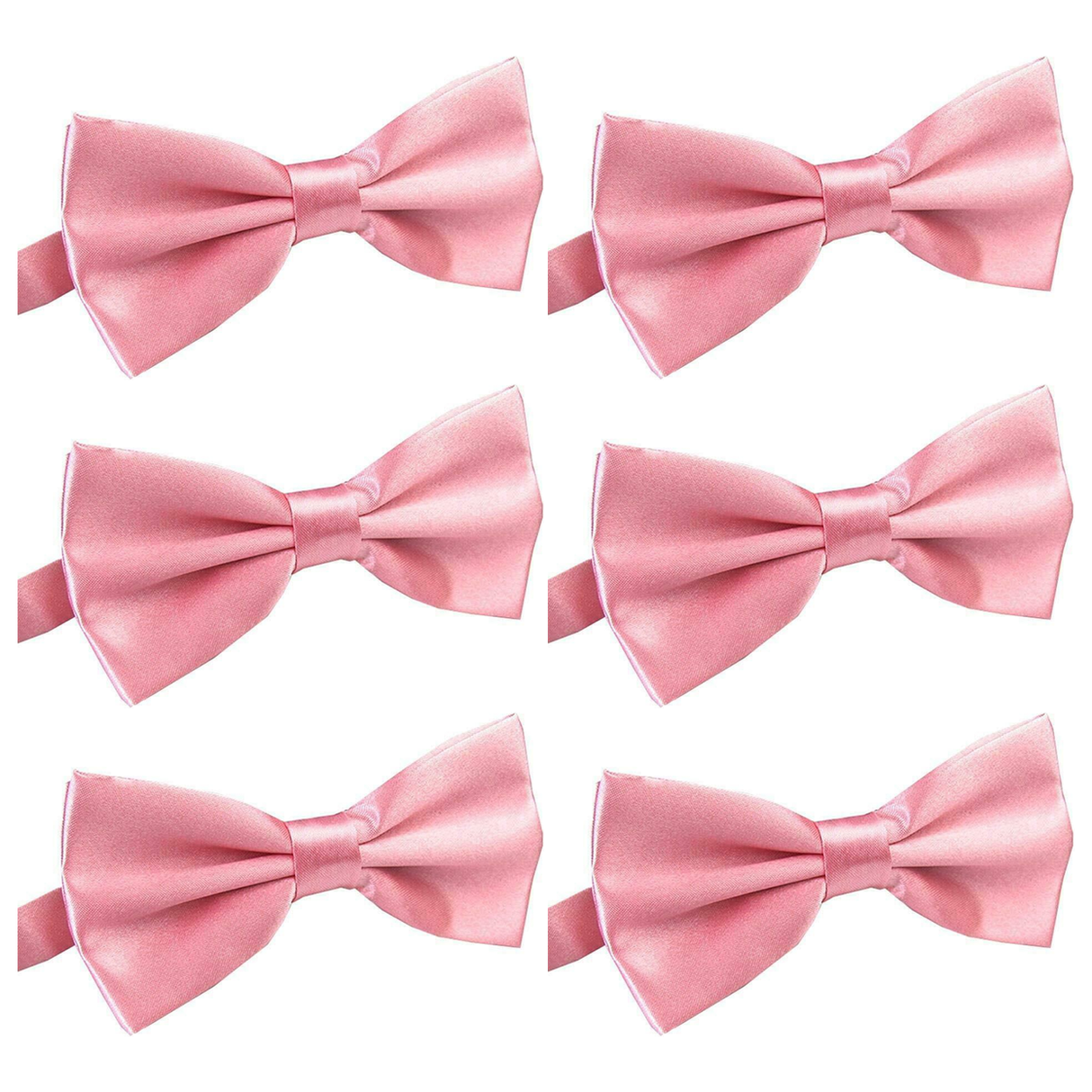 6x Mens Light Pink Bow Tie Bulk Pack (Pre-Tied Classic Formal Necktie)