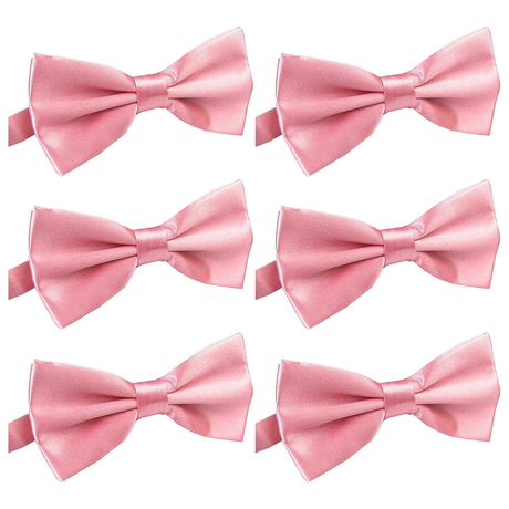 6x Mens Light Pink Bow Tie Bulk Pack (Pre-Tied Classic Formal Necktie)