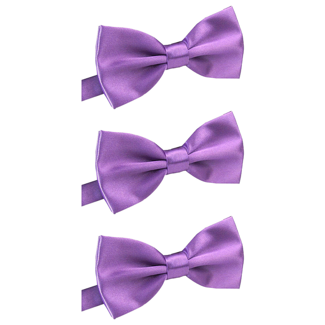 3x Mens Large Purple Bow Tie Bulk Pack (Pre-Tied Classic Formal Necktie)